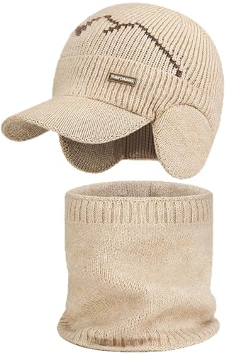 LUKIUP 2PCS Wintermütze Herren Set, mit Ohrenschützern und Schal, Unisex Winddichte Kälteschutz Mütze für Outdoor, Geschenke für Ehemänner, Väter, Männer und Frauen