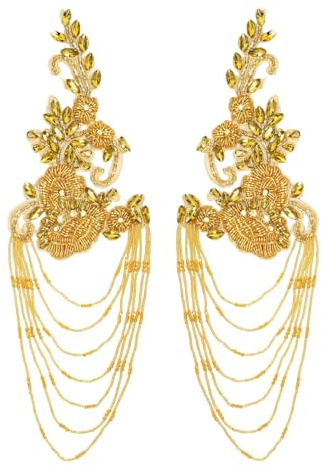 Strass Aufnäherm, 2 Stück Aufnähen Applikationen mit Diamant-Pailletten-Quasten, Schulterflicken für Brautkleider, DIY-Accessoires