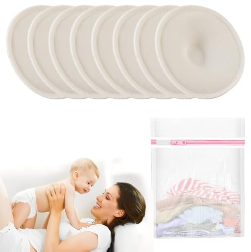 VEOIRXU 8 Pezzi Assorbenti Lavabili per Allattamento con Custodia per il Lavaggio Riutilizzabili Altamente Assorbenti Design Sagomato 3D per Allattamento al Seno Coppette Assorbilatte Sicure e Comode