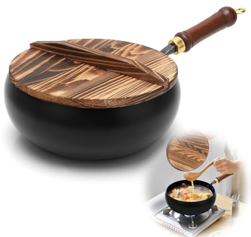 MIUUIPI Wok hecho a mano, sartén de hierro forjado sin recubrimiento, olla grande para diferentes estilos culinarios y recetas, para cocina de inducción y cocina de gas (24 cm)