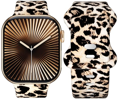 Rainway Leopard Print Silicone Strap Compatible with Apple Watch Strap 38mm 40mm 41mm 42mm 44mm 45mm 46mm 49mm, Soft Silicone Sport Straps for iWatch Series 11 10 9 8 7 6 5 4 SE Ultra 3 2 1, Women Men