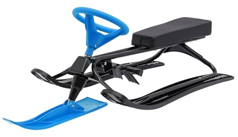 HUOMMGS Bob Schlitten mit Lenkrad & Fußbremse Schlitten Kinder für ab 3-15 Jahren Lenkschlitten mit 18 Zoll Sitzlänge Ergonomisch Lenkschlitten Bis 100KG Lenkschlittens für Skifahren (Blue)