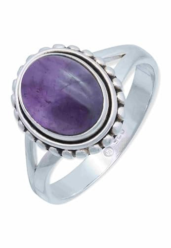 mantraroma Silber Ring Damen 925 Amethyst Edelstein lila schlicht groß modern