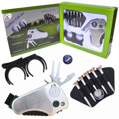 Golfeur S Best Coffret Cadeau de Golf : Outil-Passage Comptoir, Relève-Pitch Outil réparation, Tendeur Club Groove Cleaner, Tees de Ceinture Ceinture pour Les Boules, Idée de Cadeau pour Homme Femme