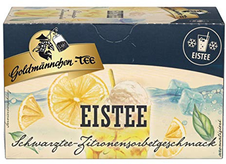Goldmännchen Eistee Schwarztee Zitronensorbet, Schwarz Tee, mit Koffein, aromatisiert mit Zitronengeschmack, 20 Teebeutel, X04278