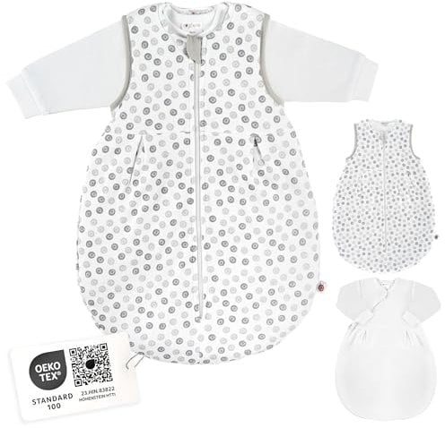 Coconette Ganzjahres Baby-Schlafsack Circle - 2-teilig: Langarm Innensack & gefütterter Außensack für Sommer & Winter, 100% Baumwolle - Größe: 0-3 Monate (50/56)