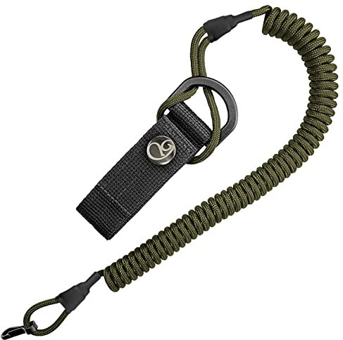 Ganzoo Spiral-Kabel Schlüsselanhänger elastisch mit Karabiner, Safety Lanyard mit Paracord-Mantel, Schlüsselband, Stretch Fang-Riemen, RSG Halterung für Polizei, Bundeswehr, Hausmeister, braun