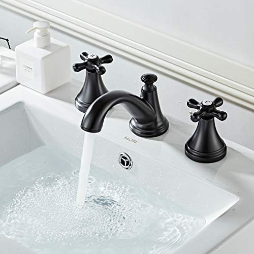 Bad Wasserhahn Waschbecken Armatur Waschtischarmatur Badarmatur Mischbatterie, 2 Griffen 3 Loch, Schwarz Matt