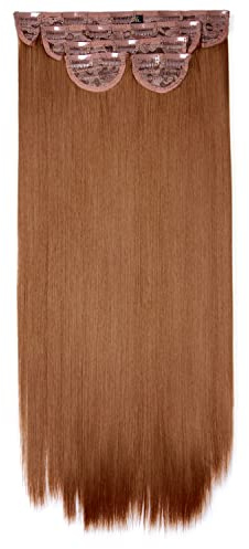 Lullabellz Super Thick Straight Clip In Hair Extensions 5-Piece, 22-Inch Length, Mixed Auburn