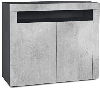 Vladon Kommode Valencia, Made in Germany, Sideboard mit 2 Türen und 1 offenem Fach, Schwarz matt/Beton Oxid Optik/Beton Oxid Optik (108 x 92 x 40 cm)