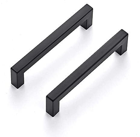 LONTAN 5 Pack Black Kitchen Cupboard Handles 160mm Hole Centers Black Wardrobe Handles Stainless Steel