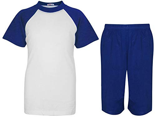 A2Z 4 Kids Raglan Style T-Shirt Shorts Contrast PJS Super Royal Blue Soft Matching - PJS Plain 176 Royal._11-12