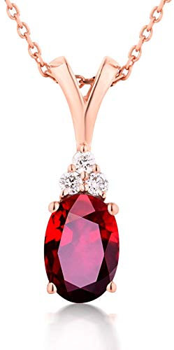 KnSam 18 K Gold Kette Gold 18 Karat Halskette Gold Echt Damen Ovaler Rubin Mit 0.52Ct Ruby Rose Gold