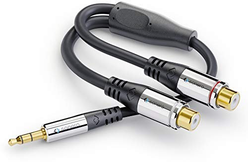 Sonero® Premium Adaptateur Audio, 0,20 m, Jack 3,5 mm mâle à 2X Cinch Femelle, Noir