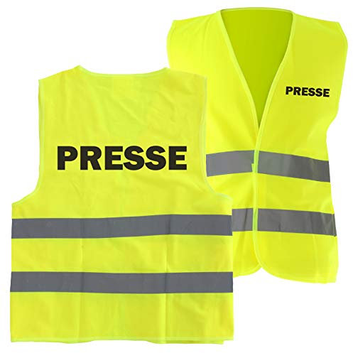 5 Stück Warnweste PRESSE Sicherheitsweste mit Druck auf Rücken und Brust