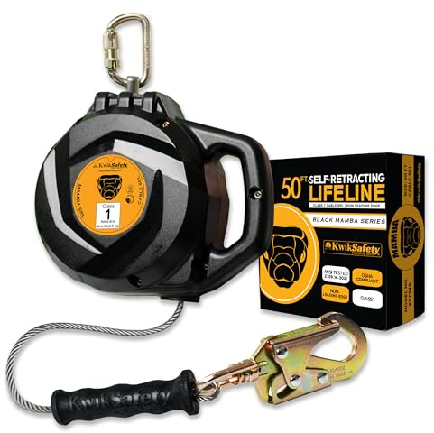 KwikSafety - Charlotte, NC - Mamba 50’ Self Retracting Lifeline [Carbonate + Integrated Handle] Class 1 Cable SRL ANSI OSHA Retractable Fall Arrest Safety Roofing Construction Gear