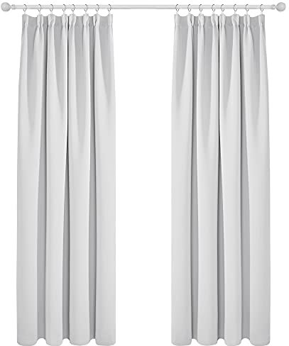 Deconovo Gardinen Verdunkelungsvorhang Kräuselband Schlafzimmer Thermogardine, 229x229 cm(HöhexBreite), Silber Grau, 2er Set