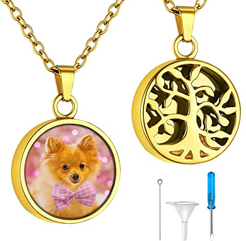 GoldChic JEWELRY Gold Ashes Keepsake Necklace for Men Women, Personalised Photo Urns Pendant for Ashes, Waterproof Engraved Cremation Jewellery Memorial Gifts