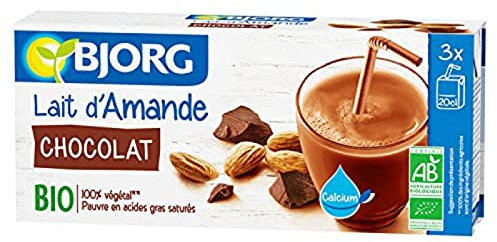 BJORG - Lait d'Amande Chocolat Bio - 100% végétal - Pauvre en acides gras saturés - briques de 20 cl - Lot de 8