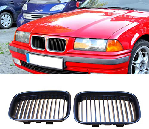 HZYCKJ Front Kühlergrille für BMW E36 1992-1996 318i 323i 325i 320i 328i Fronthaube Nierengrill Einzellamelle Mattschwarzer Kühlergrill ABS