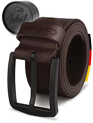 Cartvelli Echt Ledergürtel Herren Schwarz 40mm Made in Germany - Geschenkbox - Herrengürtel Schnalle Matt-Schwarz