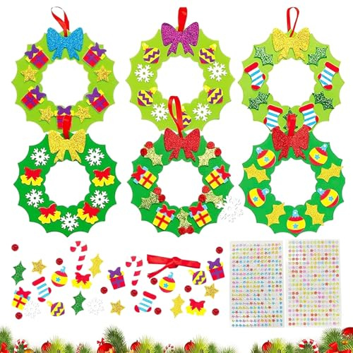 122 Stück Bastelset Weihnachten, Weihnachtsbasteln Kinder, Weihnachtskranz Bastelset für Kinder, Weihnachten Kränze Bastelset, DIY Weihnachtsdekoration,Weihnachts Basteln Anhänger für Kinder (A)