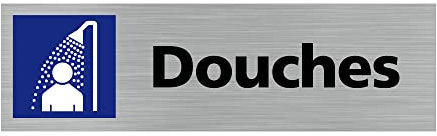 Pictogramme DOUCHES (Q0111). Signalisation Porte - 170 X 50 mm - Autocollant souple ou plaque alu brossé 2mm. - Plaque aluminium brossé - Plaque aluminium brossé -