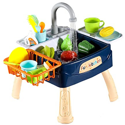 LIBOOI Kitchen Sink Toys, Children Electric Dishwasher Playing Toy, Automatic Water Cycle System Play House Pretend Role Play Toys for Boys Girls Bitrthday Gifts