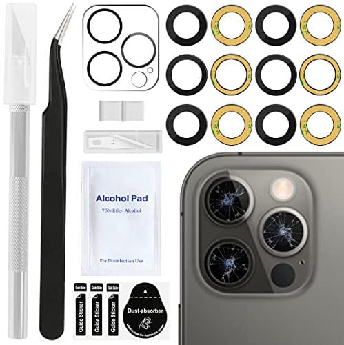 ZHUROUPU 2 Pack Back Rear Camera Glass Lens Replacement for iPhone 12 Pro Max Camera Glass Lens with Back Adhesive, Repair Tool Kit, Camera Glass Lens Protector