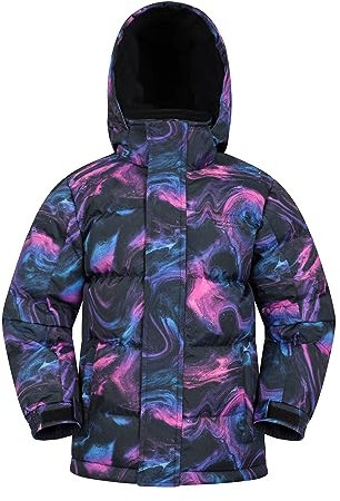 Mountain Warehouse Snow Kids Printed Water Resistant Padded Jacket -Fleece Lined Puffer Coat with Hood, Girls & Boys - Winter, Walking, Travel Slick (01) 11-12y