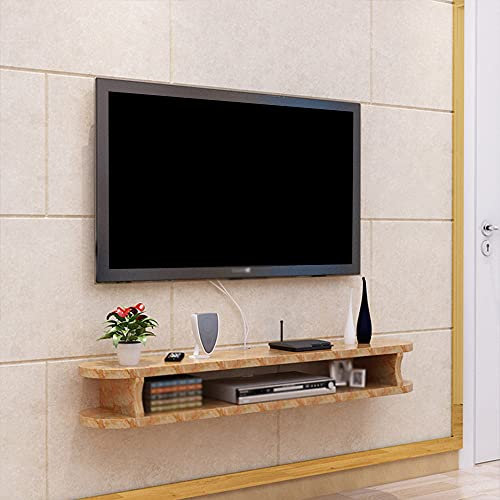 Meuble TV Flottant, Meuble TV Mural en Bois Ouvert à Deux Étages avec Trou de Fil, pour Lecteur DVD Blu-Ray Satellite TV Box/Marbre / 120x22x15cm