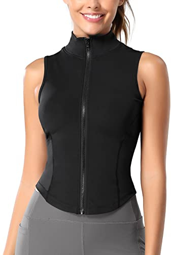 SEAUR Lauftop Damen Eng Sport Tank Top Oberteile Laufen Yoga Fitness Sporttop Ärmellos Reißverschluss Dünn Running Shirt - M