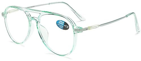 Lanomi Mode Pilot Lesebrille Blaulichtfilter Damen Herren Kunststoff Vollrahmen Lesehilfe UV400 Schutz Brille mit Sehstärke Transparent Grün Piloten Lesebrillen 0