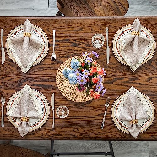 GLORY SEASON Servietten mit eleganter Spitze, waschbar, feste Stoffservietten, 4 Stück, 45.7x45.7 cm, weiche, wiederverwendbare Servietten, beige Servietten für Abendessen, Partys und Hochzeiten