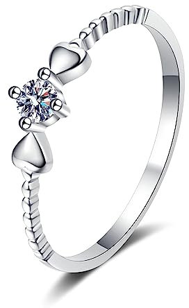 Banemi Ring Sterling Silber, Vintage Rings Silber 4 Zackiger Weißer 0,1 ct Moissanit Modische Eheringe Größe 57 (18.1)