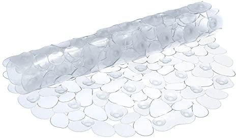 sourcing map 30 x 14.2 Badewanne Duschmatte PVC rutschfest Kieselstein Oval Matte mit Abflusslöcher Absaugung Becher für Bad Badewanne Klar Weiß