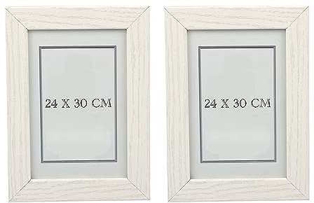 Marco de Fotos Elegante, 24 x 30 cm, Blanco, Fabricado en Madera con Panel de Cristal, Perfecta para Resaltar Tus Recuerdos y Añadir un Toque de Estilo a Tu Decoración del Hogar (Juego de 2)