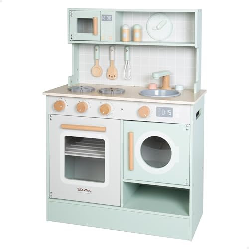 WOOMAX Cocinita de Madera, Cocina de Juguete 60x30x85 cm, Fregadero de Juguete, Lavadora Infantil, Cocinas Infantiles, Juguetes cocinar, Juego cocinitas 3 años, 47217