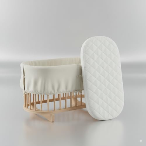 Restorology Baby Moses Basket Mattress, Extra Thick Super Soft Oval Shaped Double Sided Hypoallergenic Mattress Fits Mamas & Papas Mothercare With Removeable Quilted Cover (75 x 32 x 4 cm)