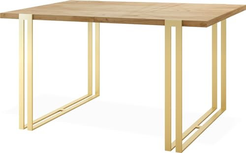 Ausziehbarer Esstisch - Großer Tisch im Loft-Stil mit Golden Metallbeinen 140 bis 240 cm - Industrietisch für das Wohnzimmer - Spacesaver - Craft Eiche -140 x 80 cm