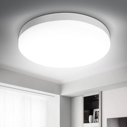 GreenClick Bathroom Ceiling Lights LED,18W 1500LM,130W Equivalent,5000K Daylight White Ceiling Light,Modern Slim IP44 Waterproof Flush Ceiling Lights for Kitchen,Toilet,Bedroom,Living Room,Porch Ø22CM