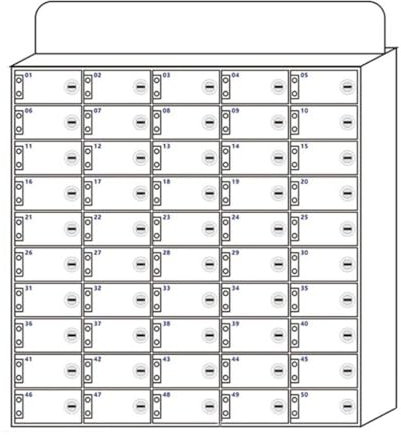 ZYJIX Wandmontierter Handy-aufbewahrungsschrank Aus Acryl – Organisieren Und Schützen Sie Ihre Geräte Sicher – Saubere Desktop-Handy-aufbewahrungsbox Mit Schloss, Weiß(Size:50 Spaces)