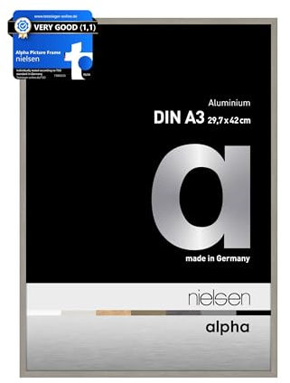 nielsen Alpha Light Grey Aluminium Picture Frame - A3, 29.7x42cm - with Float Glass and Easy Push-Turn Clips - For Photos and Art
