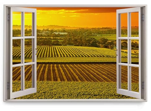 Paul Sinus Wandbild 120x80cm Fensterbild Natur Landschaft Sonnenuntergang Felder