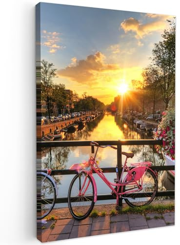 MuchoWow© Quadri Moderni Camera Da Letto Foto Quadro Con Cornice | 40x60 cm - Decorazioni Parete Soggiorno Stampa Su Tela Moderna Casa Salotto PosterAmsterdam - Tramonto - Ciclismo - Fiori