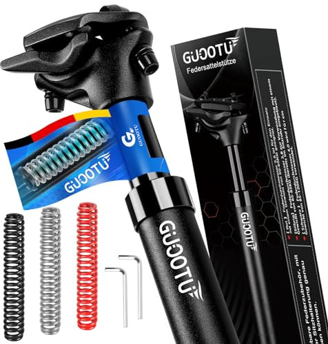 GUOOTU Sattelstütze Gefedert mit 27.2/30.9/31.6mm, Federsattelstütze [3 Federn Enthalten], Gefederte Sattelstütze,Sattelfederung zur Wirbelsäulenentlastung,für E-Bike, MTB, Downhill, Trekking Citybike