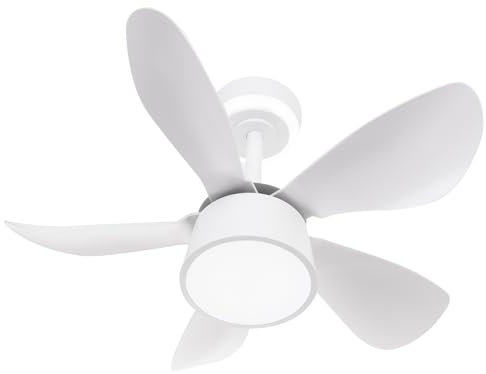 HUOLE Ventilador de techo con luz y control remoto 132cm, E27 de 25 W, 5 Aspas, 3 Velocidades, Luz Fría/Neutra/Cálida, para Dormitorio, Sala de Estar-5 pequeñas hojas blancas