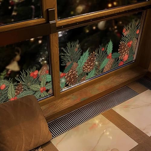 Neukids weihnachtsdeko fenster innen Blume, Statisch Haftende weihnachtsdeko fenster Tannenzapfen Kiefernnadeln, deko weihnachten fenster Glas Spiegel weinachtsdekorationen