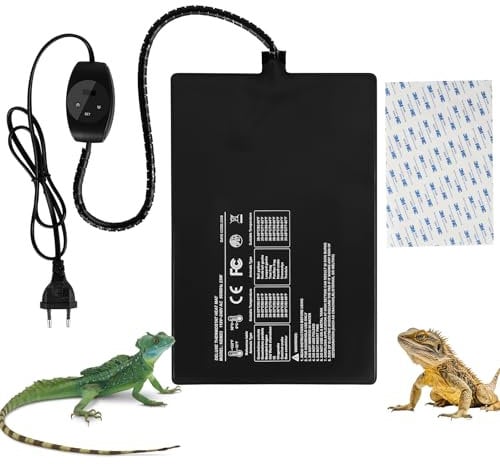 SWAWIS 23W Tappetino Riscaldante Rettili con Termostato, Termoforo per Rettili Regolabile Temperatura per Tartaruga Serpente Lucertola Geco Ragno Insetto, 0-50 ℃ Tappetino di Terrario (20x30cm)