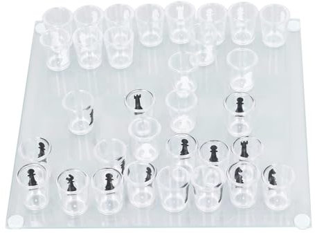 Shot Glass Chess Game, 25x25cm/0.9x0.9in Drinking Shot Glass Chess Set Chess Board with 32 Shot Glasses Chess Pieces Play with Friends and Family